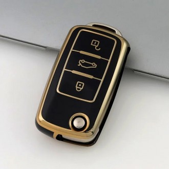 Car Key Cover for Volkswagen, Seat, Skoda, 1999-2018, 3 button, TPU, black