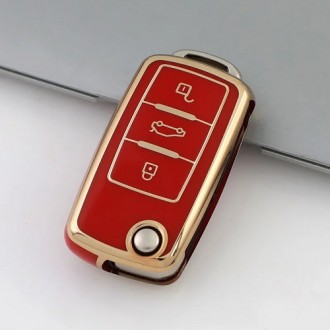 Car Key Cover for Volkswagen, Seat, Skoda, 1999-2018, 3 button, TPU, red