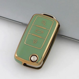Car Key Cover for Volkswagen, Seat, Skoda, 1999-2018, 3 button, TPU, green