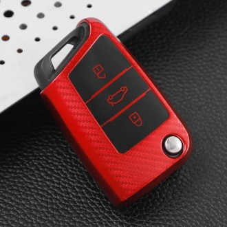 Car Key Cover for Seat, Skoda, Volkswagen, 2012-2020, TPU, red