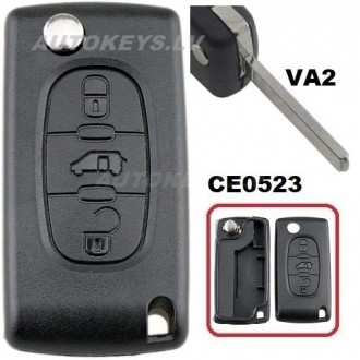 Flip key shell for Citroen Berlingo, Jumpy, Peugeot Expert, Partner, VA2 3 btn. CE0523