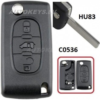 Flip key shell for Citroen Berlingo, Jumpy, Peugeot Expert, Partner, HU83 3 btn.